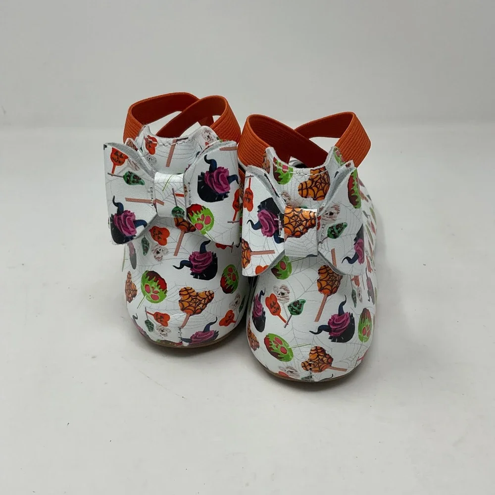 Monkey Feet Halloween Leather Ballet Flats Orange Elastic Straps Bows Size 37
